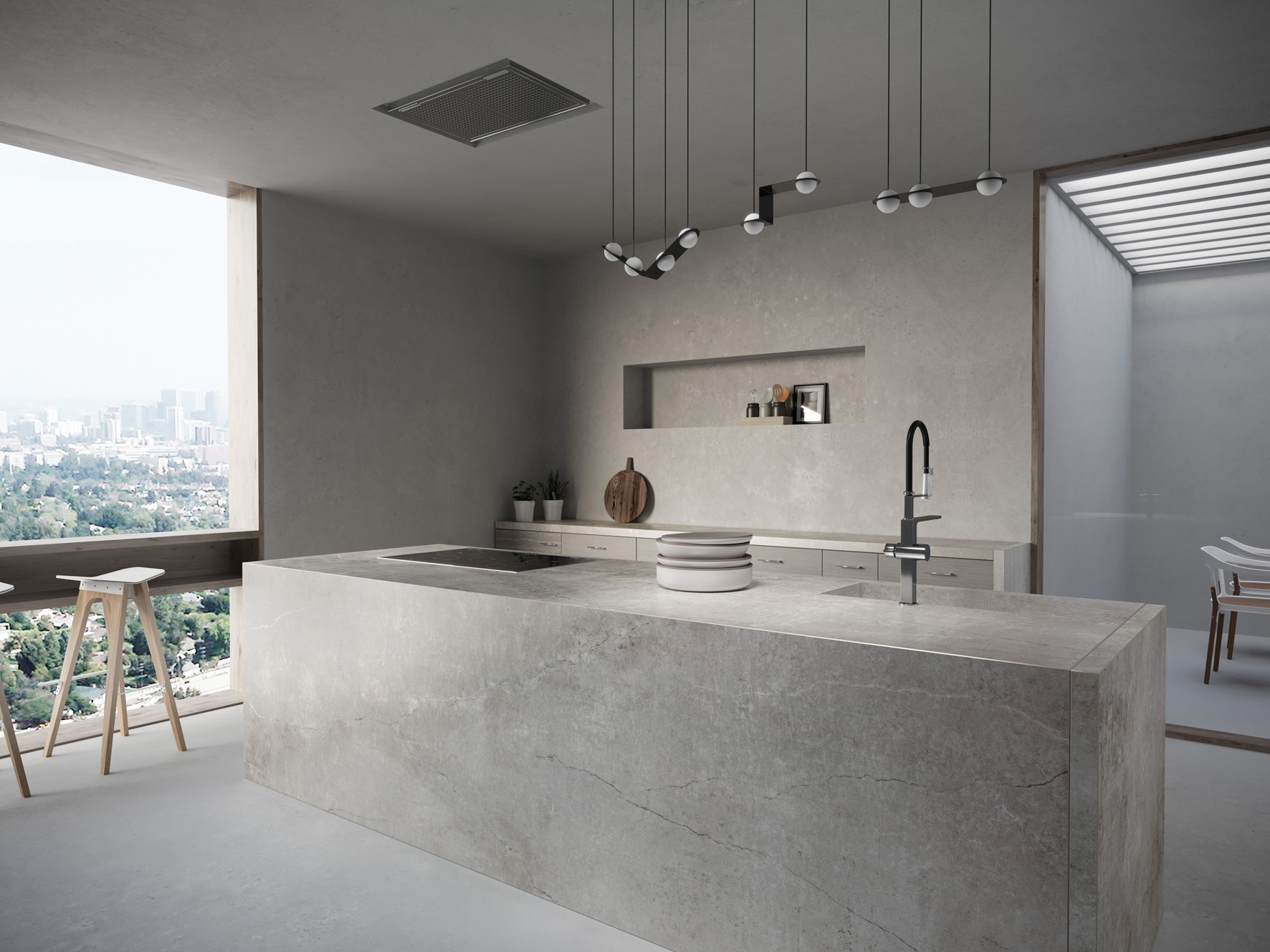 Beton- en cementkleuren zijn populair voor de keuken. De Dekton® Industrial Collection wordt gekenmerkt door stoere, urban kleuren. Met de kleuren Laos, Soke, Kreta en Lunar wordt deze collectie uitgebreid met vier betonlook kleuren #cosentino #dekton #arte #keuken #keukeninspiratie #beton #industrieel