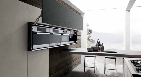 Inbouwinterieur in strakke design kast - Italiaans design van Modulnova - Twenty Cemento keuken