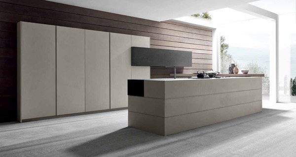 Moderne houten keuken met industriële uitstraling en betonlook - Modulnova Twenty Cemento