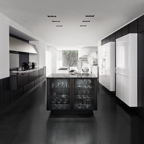 Moderne zwarte keuken met witte kasten. SieMatic Lifestyle PURE