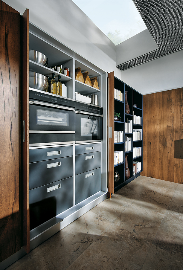 Modern design - keukenkast met inbouwapparatuur in keuken NX902 in indigoblauw next125